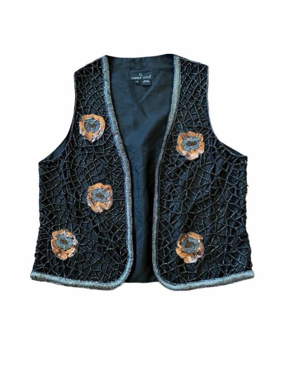 Vintage Carole Little Silk Beaded Vest S